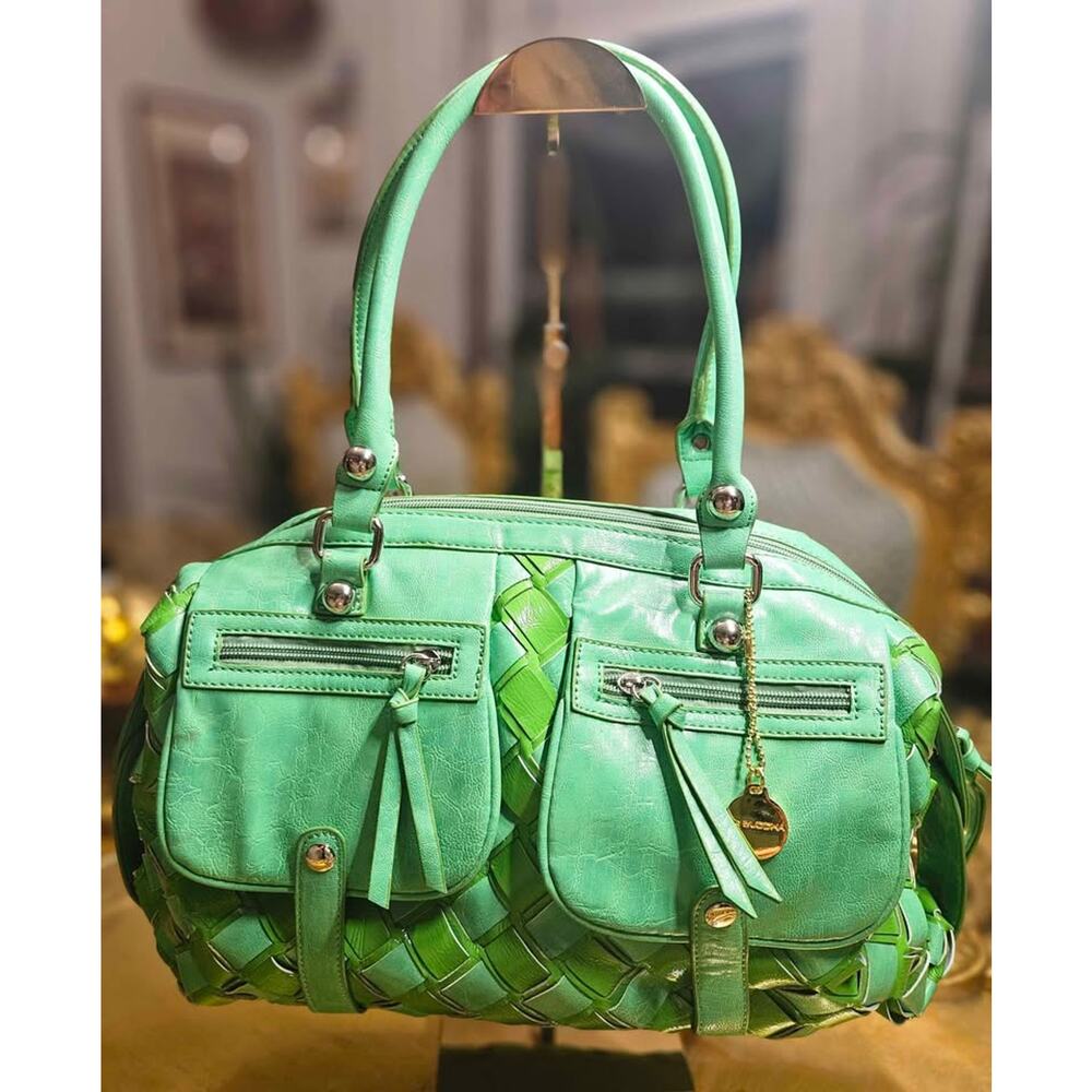 Big Buddha Frog Green Latticed Satchel – Unique & Vegan-Friendly